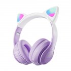 Wireless Bluetooth Headphone Cute Cat Ear Gradient Color Luminous Head-mounted Gaming Headset white purple