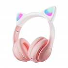 Wireless Bluetooth Headphone Cute Cat Ear Gradient Color Luminous Head-mounted Gaming Headset white pink