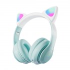 Wireless Bluetooth Headphone Cute Cat Ear Gradient Color Luminous Head-mounted Gaming Headset white green