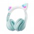 Wireless Bluetooth Headphone Cute Cat Ear Gradient Color Luminous Head mounted Gaming Headset white blue