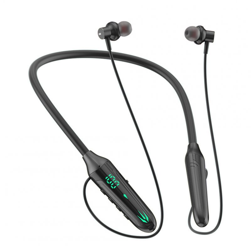 Wireless Bluetooth Headphones Neck-hanging Type Digital Display Headset Low-latency Gaming Earphone knight black