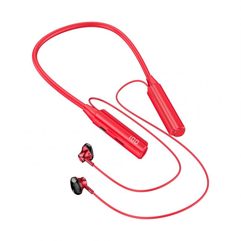 Wireless Bluetooth Headset Ai Smart Voice Control Neckband Earphones Smart Digital Display Headphones red