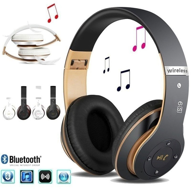 Wireless  Bluetooth  Headset Bluetooth 4.1 Earphone Long Lasting 6s Headset Usb Charging Black gold