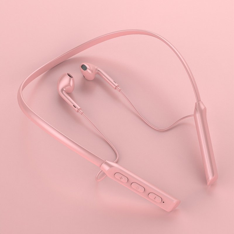 Wireless Bluetooth Headset Hanging Neck Band Anti-drop Sports Earphones Pink