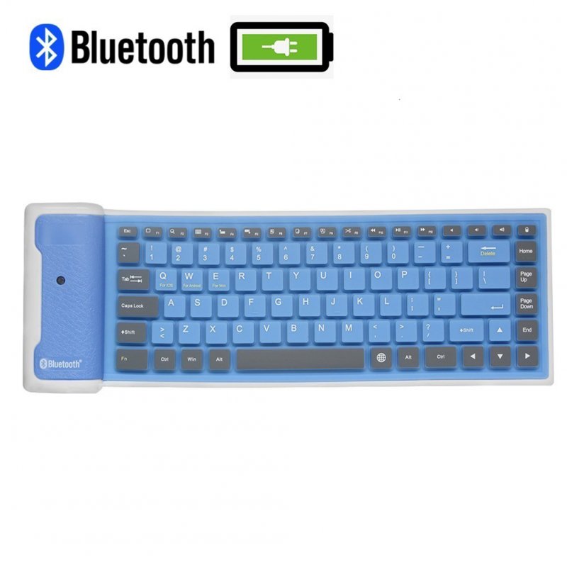Wireless Bluetooth Keyboard Rechargeable Foldable Silicone Soft Keyboard Compatible For Ios Android Phone Tablet blue