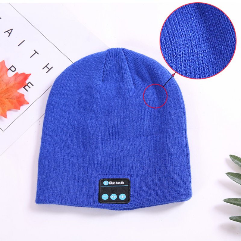 Wireless Bluetooth Smart Earphone Music Knitted Hat Winter Warm Cap with Mic Speaker for iOS Android blue
