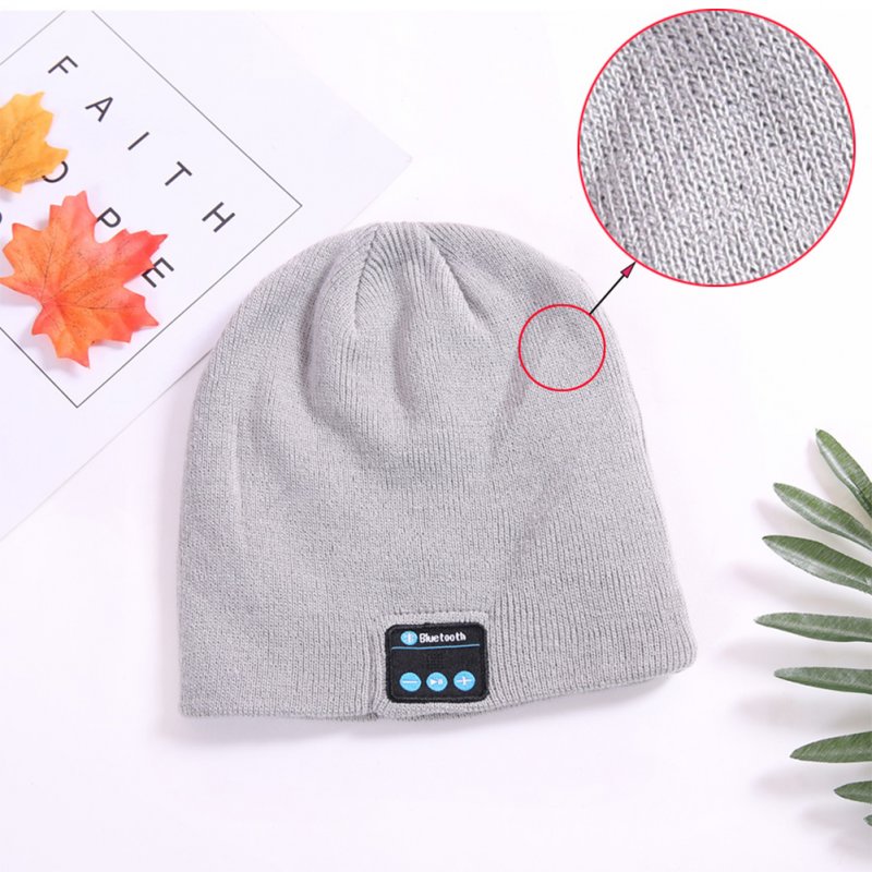 Wireless Bluetooth Smart Earphone Music Knitted Hat Winter Warm Cap with Mic Speaker for iOS Android gray