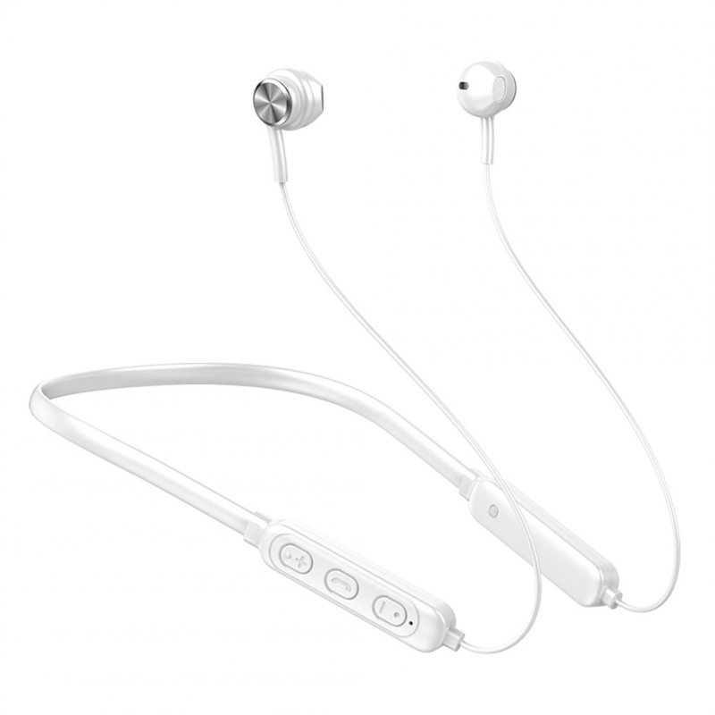 Wireless Bluetooth-compatible 5.1 Earphones Noise Cancelling Stereo Neckband Headset Universal Sport Earbuds With Microphone White