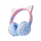 Wireless Cat Ear Headset Stereo Headphones Colorful Lighting Gaming Headset For Smart Phones PC Tablet Computer blue
