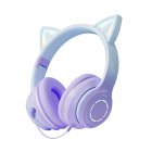 Wireless Cat Ear Headset Stereo Headphones Colorful Lighting Gaming Headset For Smart Phones PC Tablet Computer Purple + with microphone