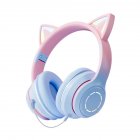 Wireless Cat Ear Headset Stereo Headphones Colorful Lighting Gaming Headset For Smart Phones PC Tablet Computer blue + with microphone