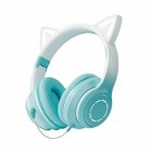 Wireless Cat Ear Headset Stereo Headphones Colorful Lighting Gaming Headset For Smart Phones PC Tablet Computer green + with microphone