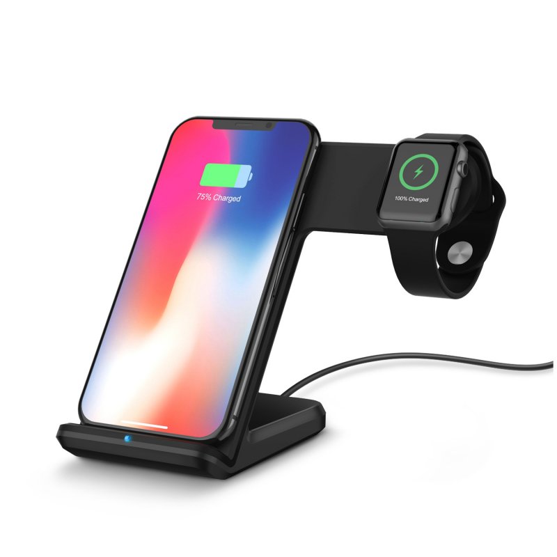 Wireless Charger Mobile Phone Watch 2 IN 1 Fast Quick Charge Dock Holder for Iphone for Apple Watch  black