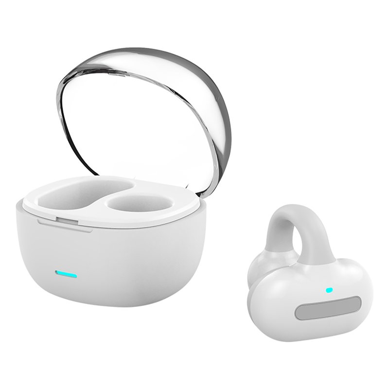Wireless Earbuds Open Ear Headphones Bone Conduction Earphones Bluetooth 5.3 Clip-on Sport Earbuds off-white