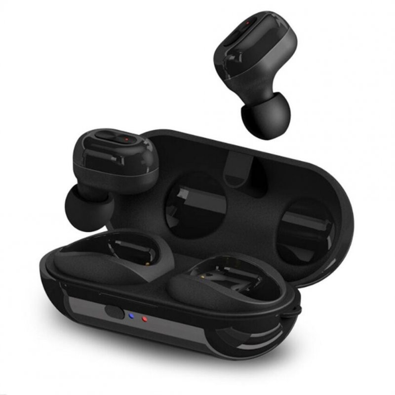 Wireless Earphones Bluetooth 5.0 TWS Headset Ergonomic In-Ear Stereo Sound with 300mAh Battery Compartment Sports Earbuds black