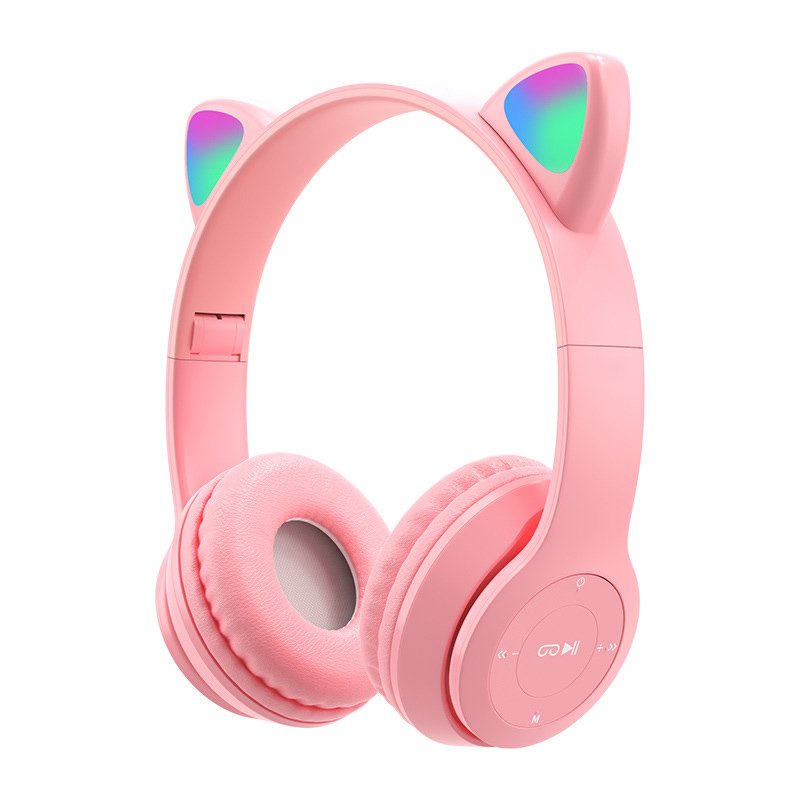 Wireless Headphones Cat Ear With Mic Bluetooth Cool Glow Light Stereo Bass Helmets Kids Gamer Girl Gifts Pink