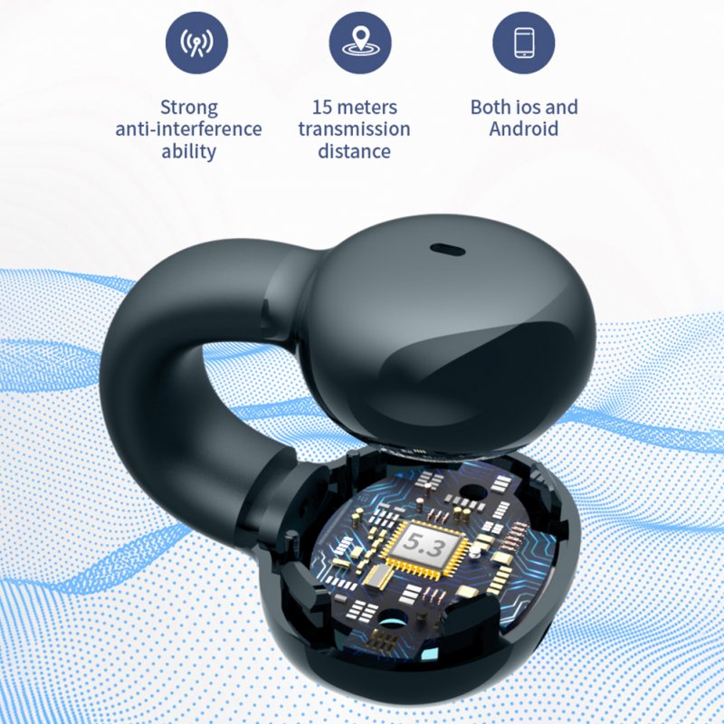 Wireless Headphones Ear Clip Headset Bone Conduction Headphone Stereo External Audio For Business Sports black (bag)
