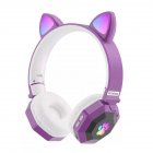 Wireless Headset Cute Cat Ear Bluetooth-compatible 5.0 Rgb Luminous Headphone Music Sports Gaming Earphone Children Gift Dark Purple