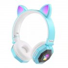 Wireless Headset Cute Cat Ear Bluetooth-compatible 5.0 Rgb Luminous Headphone Music Sports Gaming Earphone Children Gift Blue