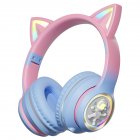 Wireless Headset Noise Canceling Stereo HiFi Headphones Over Ear Lighting Cat Ears Earphones Ultra Long Playtime Headset blue