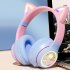 Wireless Headset Noise Canceling Stereo HiFi Headphones Over Ear Lighting Cat Ears Earphones Ultra Long Playtime Headset blue