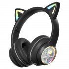 Wireless Headset Noise Canceling Stereo HiFi Headphones Over Ear Lighting Cat Ears Earphones Ultra Long Playtime Headset black