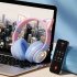 Wireless Headset Noise Canceling Stereo HiFi Headphones Over Ear Lighting Cat Ears Earphones Ultra Long Playtime Headset blue