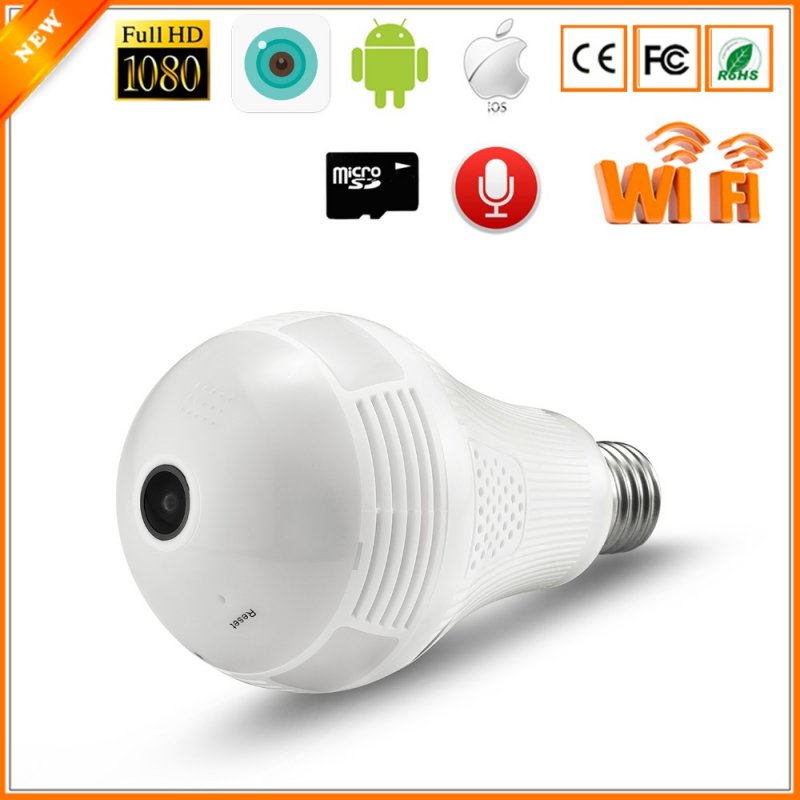Wireless IP Camera Bulb Light 360 Degree 3D VR Mini Panoramic Home CCTV Security Bulb Camera IP 1.3 million pixels with 32G card
