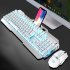 Wireless Mechanical Keyboard And Mouse Game Set Rechargeable With Backlight For Gaming Metal gray yellow light