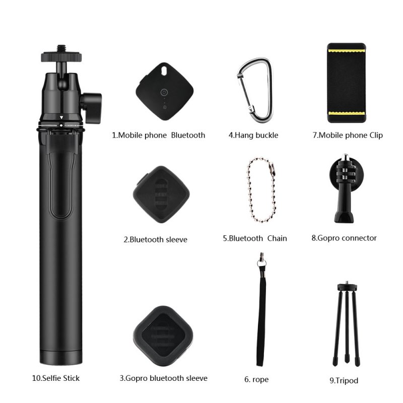 Wireless Mini Bluetooth Selfie Stick Tripod Monopod for iPhone Xs MAx X Andriod IOS Gopro Hero 7 6 Yi Cam black