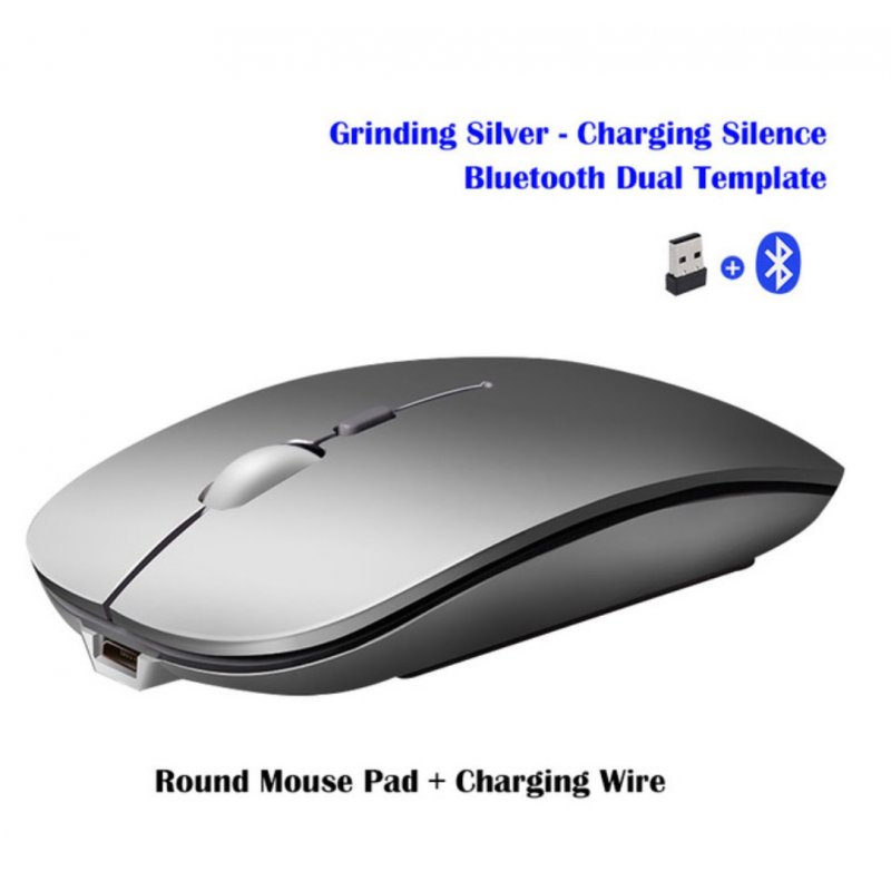 Wireless Mouse Rechargeable Wireless Bluetooth Dual-mode Mouse Laptop Games Ultra-thin Silent Mouse Silver wireless + Bluetooth version