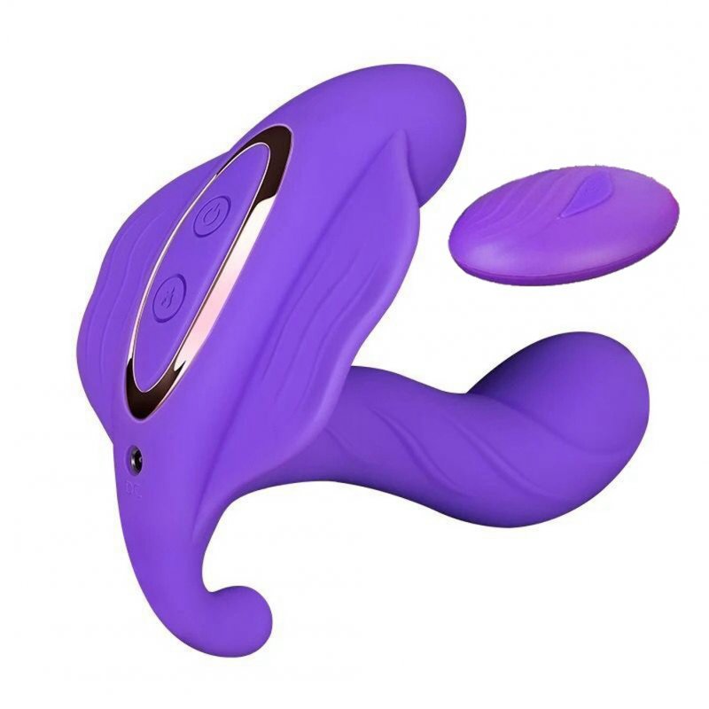 Wireless Remote control G-point Clitoris Stimulation Massager Underpants 10 Speed Vibrator with fake Penis purple