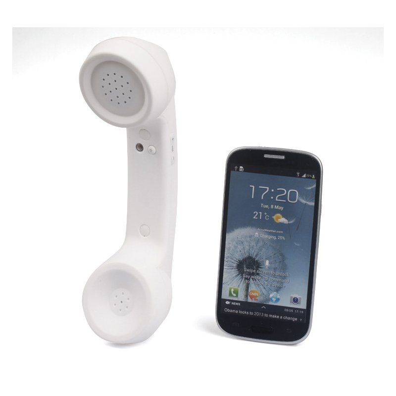 Wireless Retro Telephone Handset Radiation-proof Handset Receivers Headphones for Mobile Phone  White