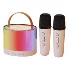 Wireless Speaker Portable Microphone Karaoke Machine LED Speaker With Carrying Handle For Home Kitchen Outdoor Travelling Beige + double mic English