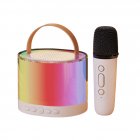 Wireless Speaker Portable Microphone Karaoke Machine LED Speaker With Carrying Handle For Home Kitchen Outdoor Travelling Beige + single mic English