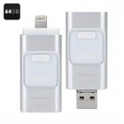 With support for iOS  Android and Windows systems with 3 connection types this 64GB USB Flashdrive is the only memory pen you will ever need 