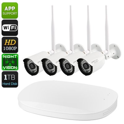 Продайте Promo WiFi NVR Kit - 4 камеры, 1080p, ночное видение 30 м, IP66, ИК-вырез, поддержка приложений для iOS и Android