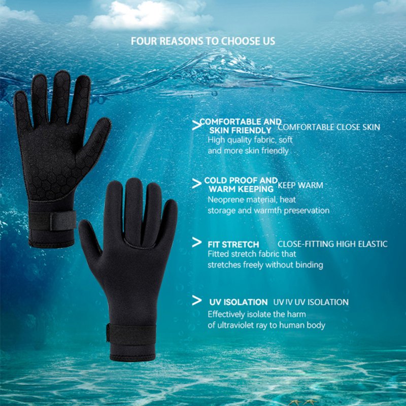 1 Pair 3mm Women Men Diving Gloves Non-slip Wear-resistant Anti-scratch Diving Equipment For Surfing Snorkeling Fishing black M