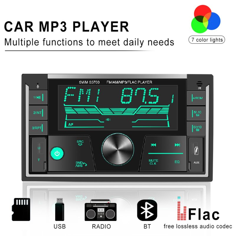 S3700 Dual Din Car Radio MP3 Player for ISO Interface Voice Assistant Bluetooth Audio Player 