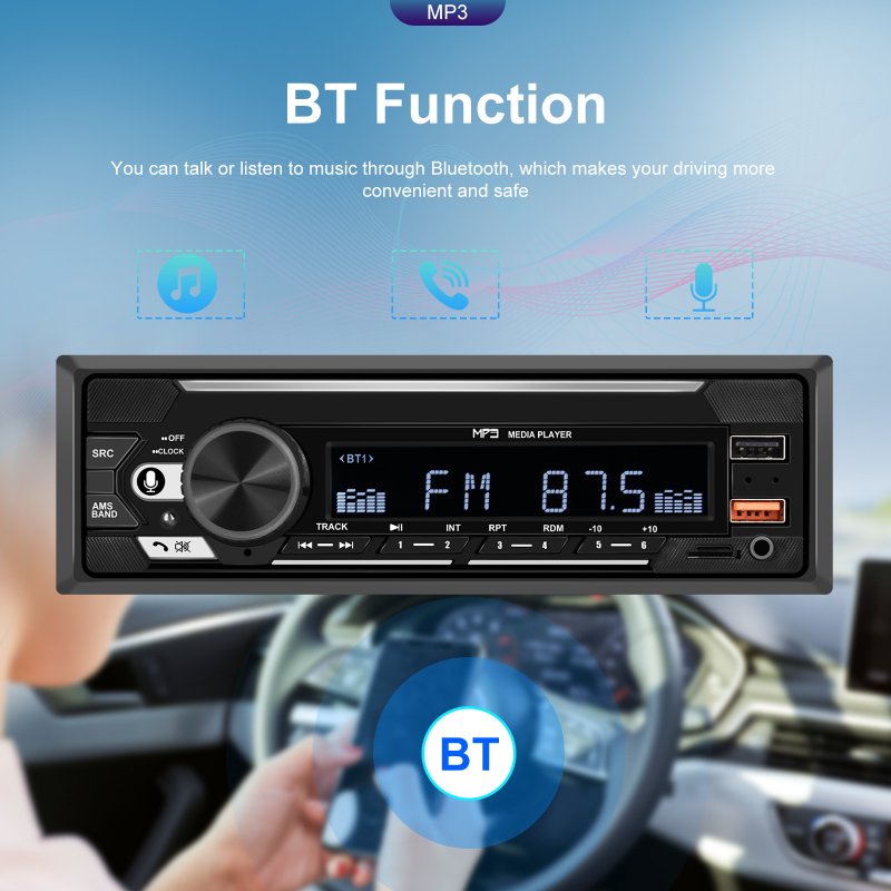 1 Din 740 Car Mp3 Player Dual Bluetooth Remote Control Radio U Disk Aux Player 