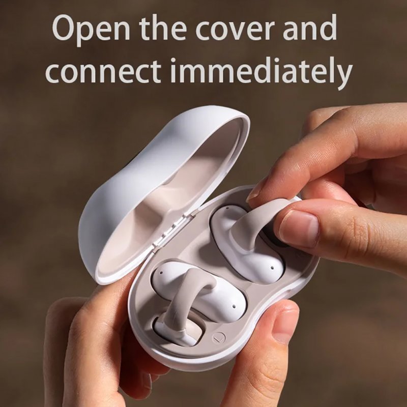 Bone Conduction Bluetooth 5.3 Headphones Ear Clip-On Wireless Sports Earphone Noise Reduction Headset Pink White