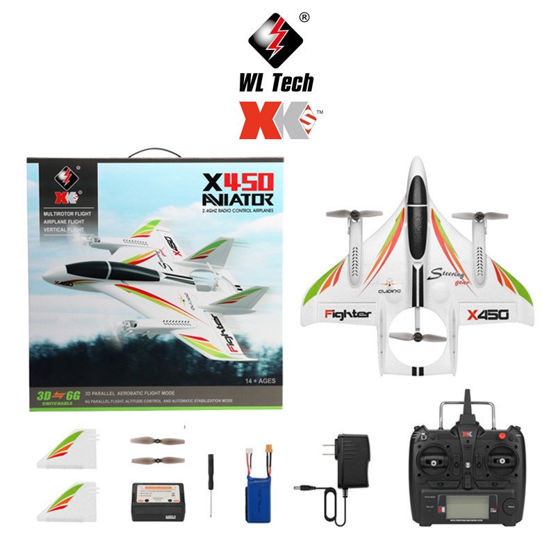Wltoys Xk X450 Remote  Control  Aircraft 2.4g 6ch Fixed Wing Rc Glider 3 Flight Modes Vertical Take-off Landing Brushless Rc Helicopter as picture show