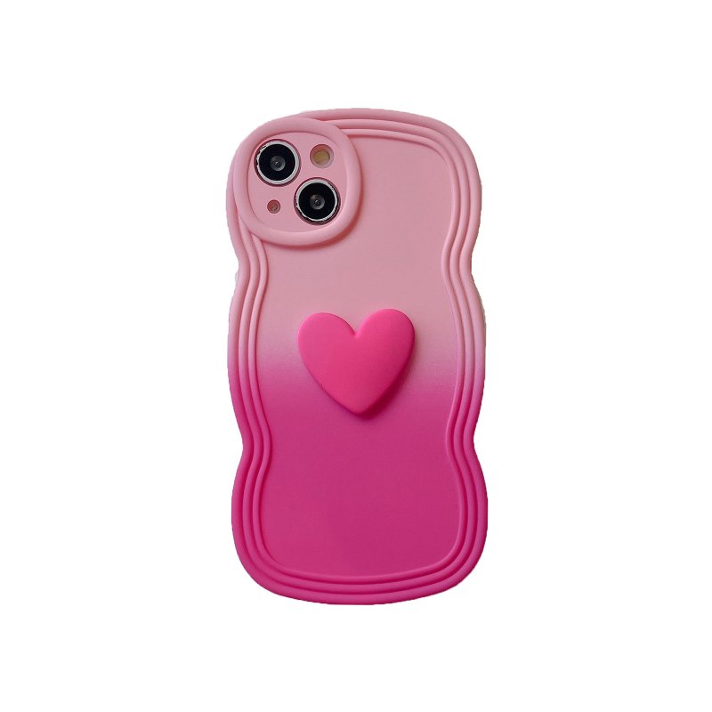 3D Love Heart Gradient Ramp Wave Edge Smart Phone Case Shockproof Protective Cover Compatible For IPhone 15 Pro Max 14 13 12 KD gradient pink blue 15Pro