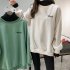 Woman Autumn Winter Thickened Sweatshirts Oversize Hoodie High Collar Long Sleeves Letters Embroidery False Two Pieces Tops Dark brown L