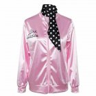 Woman Fashion Letters Printing Baseball Uniform Pink Ladies Satin Jacket with Polka Dot Scarf Pink S