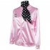 Woman Fashion Letters Printing Baseball Uniform Pink Ladies Satin Jacket with Polka Dot Scarf Pink M