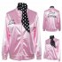 Woman Fashion Letters Printing Baseball Uniform Pink Ladies Satin Jacket with Polka Dot Scarf Pink L