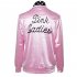 Woman Fashion Letters Printing Baseball Uniform Pink Ladies Satin Jacket with Polka Dot Scarf Pink XXL