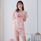 Woman Fashion Short Sleeves Cute Pattern Printing Homewear Suit #A Smiley pepper_L