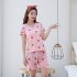 Woman Fashion Short Sleeves Cute Pattern Printing Homewear Suit  F Strawberry XL